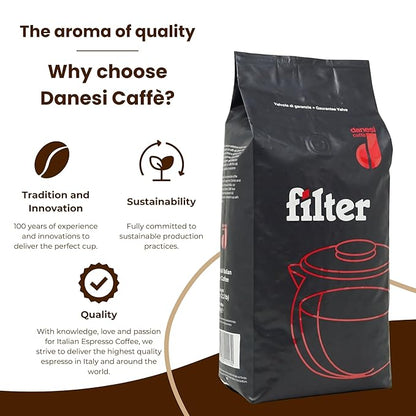 Danesi Caffe Italian Whole Coffee Beans - Espresso Coffee Beans and Medium Roast Whole Bean - Perfect for Espresso Machines, French Press, and Home Brewing - Filter (2.2 lb)