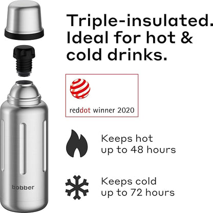 Bobber - 34 oz Vacuum Insulated Stainless Steel Water Bottle with Cup Lid - Dishwasher Safe - Keeps Drinks Hot for 48 Hours and Cold for 72 Hours - Double Walled Thermo Flask (Matte)