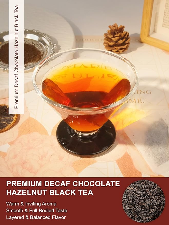TeeLux Decaf Chocolate Hazelnut Black Tea, Decaffeinated Black Tea Flavored with Natural Chocolate & Hazelnut, Smooth & Full-Bodied, 100 Count