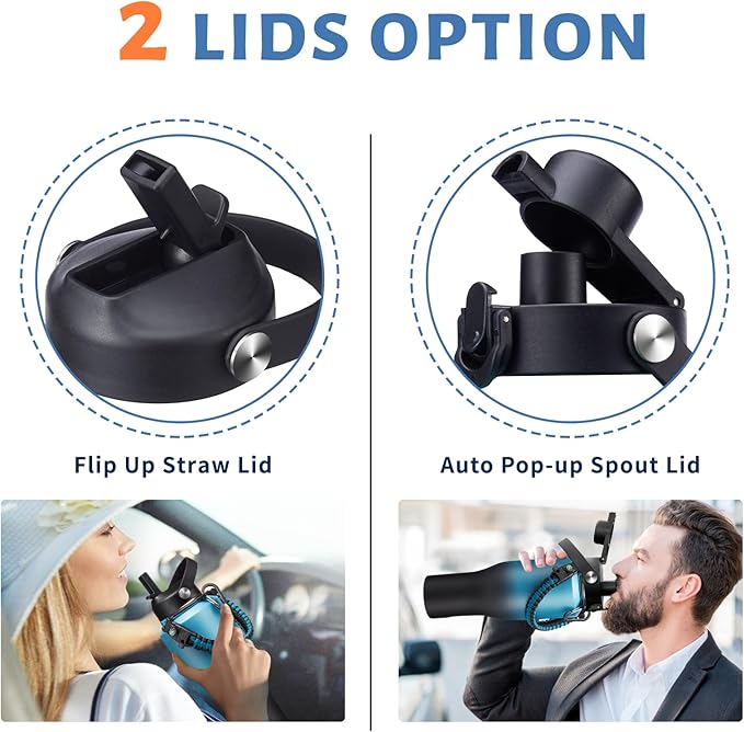 40 oz Insulated Water Bottle with Straw fit in Car Cup Holder - Metal Water Bottle with Straw, Auto Spout Lid, Thermal Water Tumbler Cup with Lid, Storage Carrier Bag, Silicone Boot