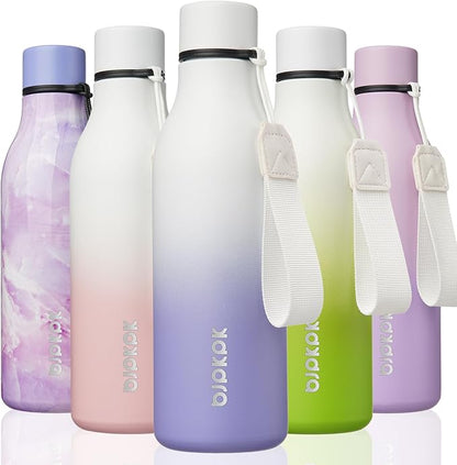 BJPKPK Insulated Water Bottles, 18 oz Stainless Steel Metal Water Bottle with Strap, BPA Free Leak Proof Jugs, Mugs, Flasks, Reusable Thermal Flasks for Sports & Travel, Lilac Elegance