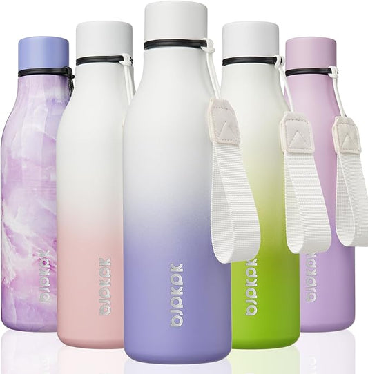 BJPKPK Insulated Water Bottles, 18 oz Stainless Steel Metal Water Bottle with Strap, BPA Free Leak Proof Jugs, Mugs, Flasks, Reusable Thermal Flasks for Sports & Travel, Lilac Elegance