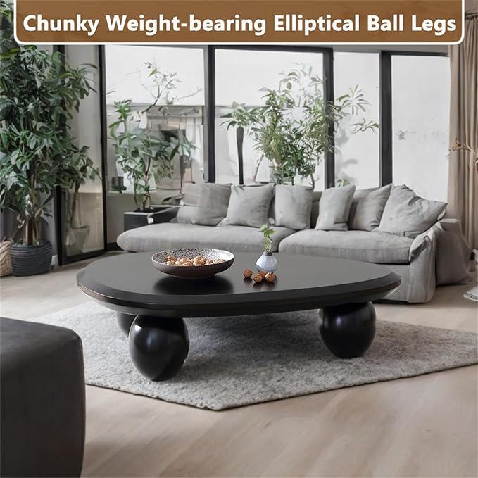 Cloud Coffee Table Modern Cute Coffee Tables Irregular Simple Tea/Center Table for Small Space End Table for Living Room, Home Office, Indoor (Black A Oval 39.4" Wx25.6 Dx11.8 H)