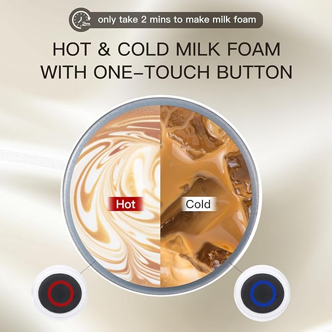 Milk Frother, Automatic Milk Steamer and Heater, 4-in-1 Multifunction Electric Hot and Cold Foam Maker and Milk Warmer for Latte, Cappuccinos, Macchiato, White