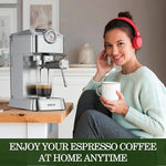 Load image into Gallery viewer, Espresso Machine 20 Bar - Stainless Steel Silver Coffee Maker for Home &amp; Office, Compact with Fast Heating, High-Pressure &amp; Removable Water Tank for Coffee Lovers