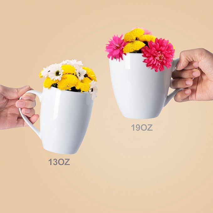 13 Oz Coffee Mugs Set of 4 Ceramic Coffee Mug White Coffee Cups Tea Cups New Home Office Restaurant Drinking Cup Sets Gift for Women Men Newlyweds Housewarming Wedding Party Christmas New Year Dinner