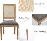 Load image into Gallery viewer, French Country Dining Chairs Set of 2, Grey Modern Kitchen &amp; Dining Room Chairs, Rattan Dining Chair with Linen Upholstered Cushion, High Cane Back, Wood Legs, Sillas de Comedor (Gray, 2 Pcs)