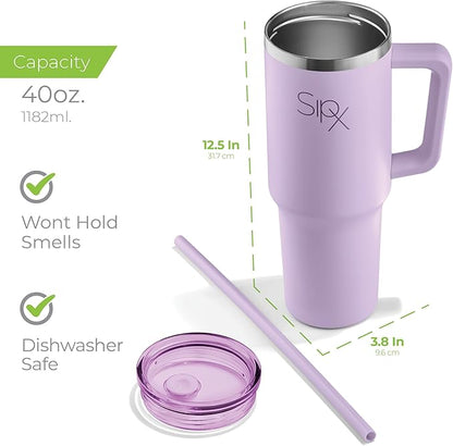 SIPX™ Insulated Tumbler With Lid And Straw, 40oz. Tumbler With Handle Keeps Cold 12 Hours, Water Bottle Thermos With Lid, BPA-Free Reusable Insulated Coffee Tumblers, Travel Mug Great For Beach Party