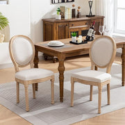 French Country Dining Chairs Set of 6, Vintage Wooden Dining Chairs with Fabric Upholstered Seat&Oval Backrest,Solid Wood Legs&Frame, Farmhouse Kitchen&Living Room Chairs(Beige,6 Pcs)