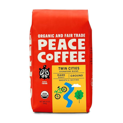 Peace Coffee Twin Cities Blend | 20 oz Ground Dark Roast | Organic Fair Trade | Smooth, Inviting Flavor | Shade Grown, Fresh Roasted