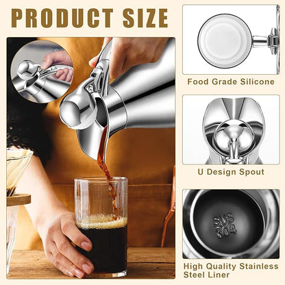 Uiifan 2 Pcs 68 oz Thermal Coffee Carafe Insulated Stainless Steel Coffee Carafe for Hot Liquids Vacuum Thermal Pot Creamer Dispenser with Brushes Keeping Hot Tea Milk Water(Silver)