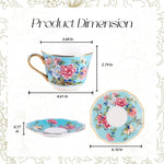 Load image into Gallery viewer, KAMMAK Ceramic Coffee Cups and Saucers Set of 2, Porcelain Espresso Cups with Saucers, 7oz Handcrafted Ceramic Floral Coffee and Tea Cup, Vintage Drinkware for Tea Party, Office, Women Gifts