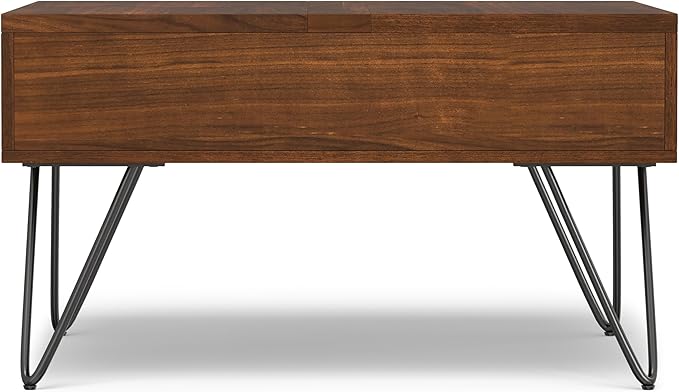 SIMPLIHOME Hunter Lift Top Coffee Table - 32 inch Wide Solid Walnut Veneer and Metal Industrial Square Cocktail Table, Living Room Table with Dual Lift Tops, Hidden Storage and Hairpin Legs