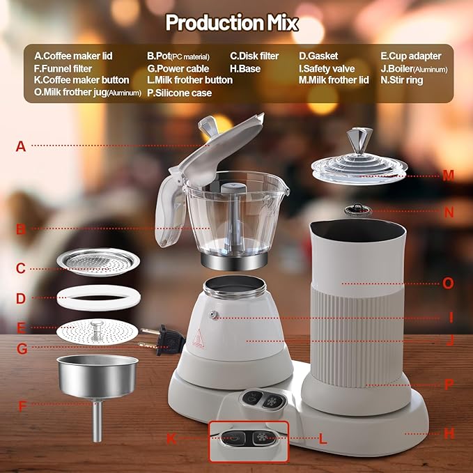 Electric Espresso Machine with Milk Frother 2 in 1 Efficient Moka Pot Coffee Maker with Milkfroth Aluminum One-Touch Operation for Effortless Cappuccinos Lattes Macchiatos White