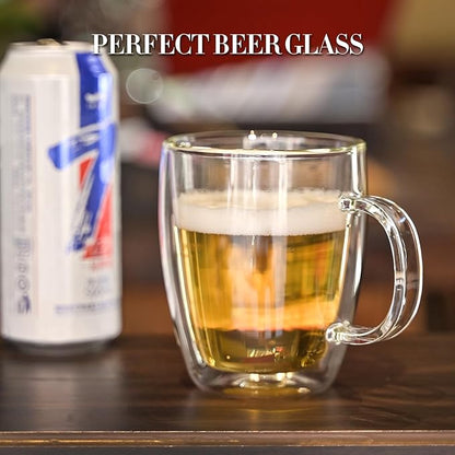 YUNCANG Double Wall Coffee Mugs, (4-Pcak) 16 Ounces-Clear Glass with Handle,lnsulated,Cappuccino,Tea,LatteCups,Beverage Glasses Heat Resistant