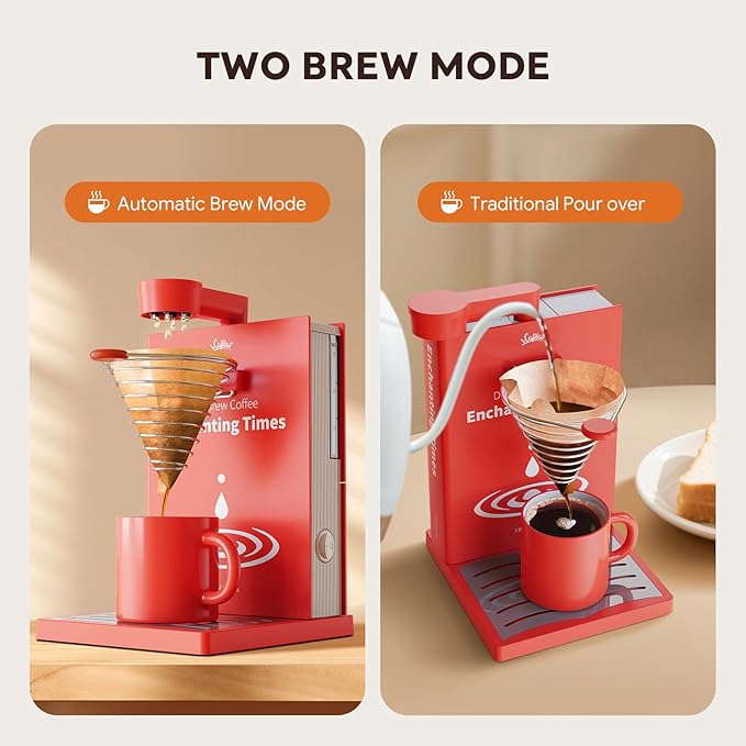 Portable Detachable One Cup Coffee Maker,Automatic Pour Over Portable Drip Coffee Maker with Reusable Filter for Home,Office,Hotel,Traveling or Business Trip,300ml,10oz (Apricot)