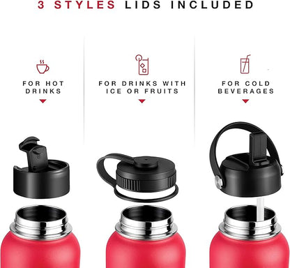 Stainless Steel Insulated Water Bottle and Travel Mug for Hot and Cold Beverages, Wide Mouth, Double Wall Insulated Hydration Sports Water Bottle for Hiking, Biking, Outdoor, 64 OZ BPA Free