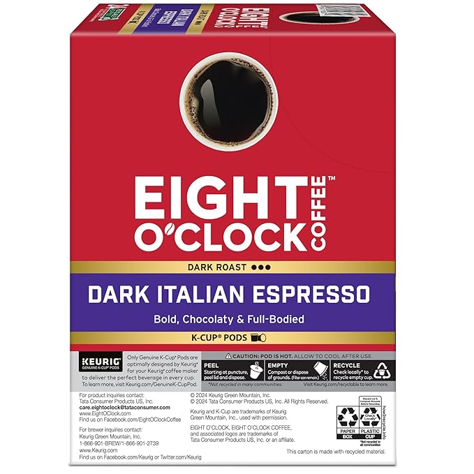 Eight O'Clock Coffee Dark Italian Espresso Roast Keurig Single-Serve K-Cup Pods, Dark Roast Coffee, 96 Count