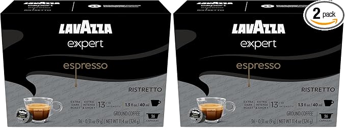 Lavazza Expert Espresso Ristretto Capsules, Extra Dark Roast, Arabica and Robusta Blend, Compatible with Lavazza Classy Machines (36 Capsules) (Pack of 2)