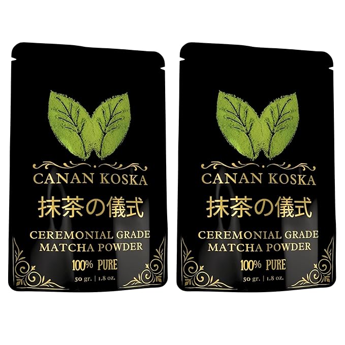 Canan Koska Ceremonial Grade Matcha Powder – Stone-Ground Green Tea from First Harvest Leaves, Perfect for Whisking, Lattes & Smoothies – No Additives – Resealable Pouch - 1.76oz (50g) - Pack Of 2