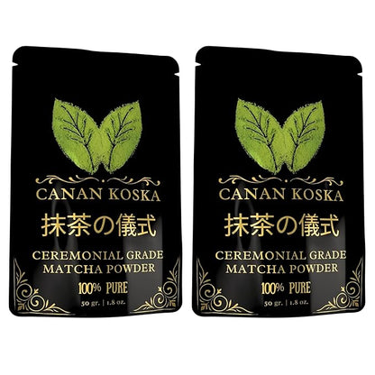 Canan Koska Ceremonial Grade Matcha Powder – Stone-Ground Green Tea from First Harvest Leaves, Perfect for Whisking, Lattes & Smoothies – No Additives – Resealable Pouch - 1.76oz (50g) - Pack Of 2