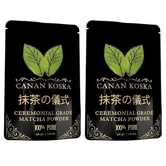 Canan Koska Ceremonial Grade Matcha Powder – Stone-Ground Green Tea from First Harvest Leaves, Perfect for Whisking, Lattes & Smoothies – No Additives – Resealable Pouch - 1.76oz (50g) - Pack Of 2