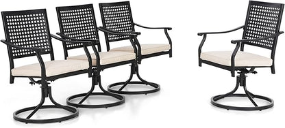 PHI VILLA Patio Swivel Dining Chairs Set of 4, Outdoor Kitchen Garden Metal Chair with Cushions, Patio Furniture Chair with Armrest, Black Frame