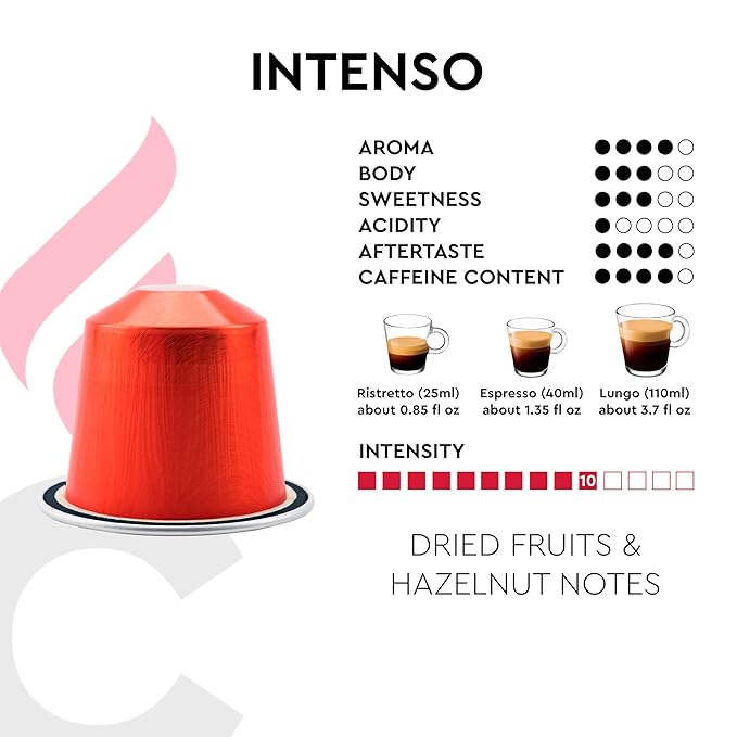 CARRARO 1927 Intenso - 100 Aluminum Coffee Pods Compatible with Nespresso Original line - Intensity 10/14, Dark Roast Coffee Capsules Made in Italy