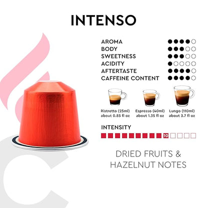 CARRARO 1927 Intenso - 100 Aluminum Coffee Pods Compatible with Nespresso Original line - Intensity 10/14, Dark Roast Coffee Capsules Made in Italy