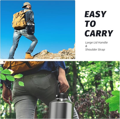 1 Gallon Water Bottle Insulated Comes with Four Stainless Steel Cups and DIY Stickers,BPA Free&Leak Proof,128oz Stainless Steel Water Jug,Big thermo with Handle for Gym,Hiking,Camping&Travel