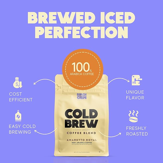 Birch Glen Roasters Cold Brew Coffee | Flavored Coarse Ground Coffee | Medium Roast | Artisanal Roasting | 100% Arabica |1 LB Bag | Banana Foster