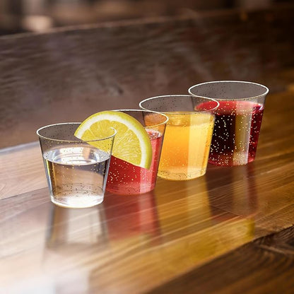 500Counts 1OZ. Disposable Shot Glasses Hard Plastic Shot Cups Gold Glitter Mini Shot Glasses for Tequila, Jello Shots, Liquor, 1Ounce Small Cup for Sauce, Dips, Shot Cups for Party