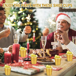 Load image into Gallery viewer, 100 Pack 2 oz Plastic Shot Glasses Disposable Shot Cups, Mini 2oz Party Cups for Graduation, Christmas, Birthday, Wedding, Bachelorette Party (Gold)