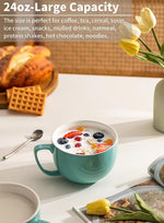 Load image into Gallery viewer, Teocera 24 oz Soup Bowls with Handles, Porcelain Large Coffee Mug Set, Jumbo Mugs, Soup Bowls Mugs set of 4 for Coffee, Oatmeal, Stew - Striped Design, Turquoise
