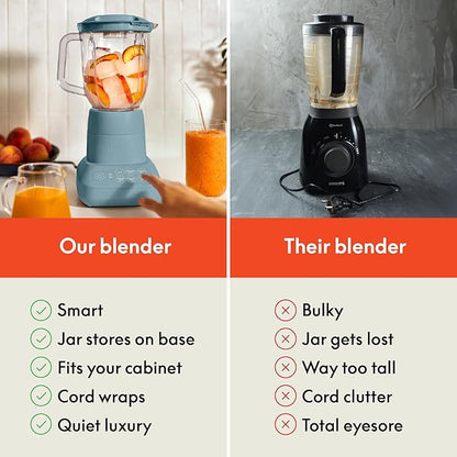 bella 10 Speed Countertop Blender, Juicer & Smoothie Maker, Fits-anywhere™ Kitchenware, Slim Flip & Store Design, Dishwasher Safe 48oz Capacity Pitcher & Lid, Stainless Steel Blade, 450 Watt, Surf