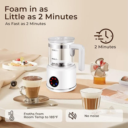 Electric Milk Frother, 6 in 1 Milk Steamer,17oz Automatic Warm and Cold Foam Maker for Coffee,Latte, Cappuccino, Macchiato, Hot Chocolate (White)