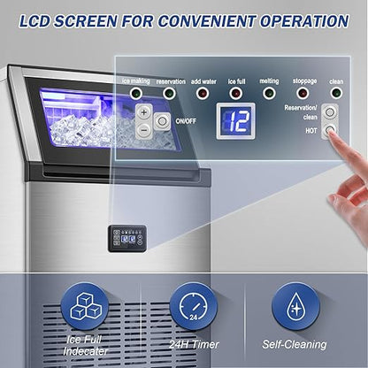 160LBS/24H High Output - Commercial Ice Maker Machine - 55 Clear Ice Cubes/Round (11-20 Mins), 35LBS Storage, Stainless Steel Undercounter/Freestanding for Home/Bar/Outdoor