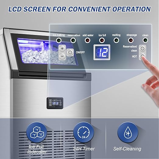 160LBS/24H High Output - Commercial Ice Maker Machine - 55 Clear Ice Cubes/Round (11-20 Mins), 35LBS Storage, Stainless Steel Undercounter/Freestanding for Home/Bar/Outdoor