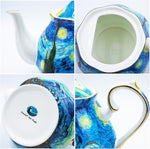 Load image into Gallery viewer, Teapot 30 oz Van Gogh Paintings Bone China Loose Tea Pot Floral Design Vintage Ceramic Coffee Water Pot European Style Porcelain (Starry Sky)