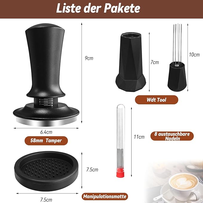 58mm Espresso Accessories Kit, Espresso Tamper Tools, 58mm Tamper with Espresso Distribution Tool and Silicone Tamper Mat, Coffee Tamper Set, Espresso Machine Accessories for 58mm Portafilters