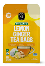 Load image into Gallery viewer, FGO Organic Lemon Ginger Tea, 100 Count, Eco-Conscious Tea Bags, Resealable Bag, Caffeine Free, Packaging May Vary (Pack of 1)