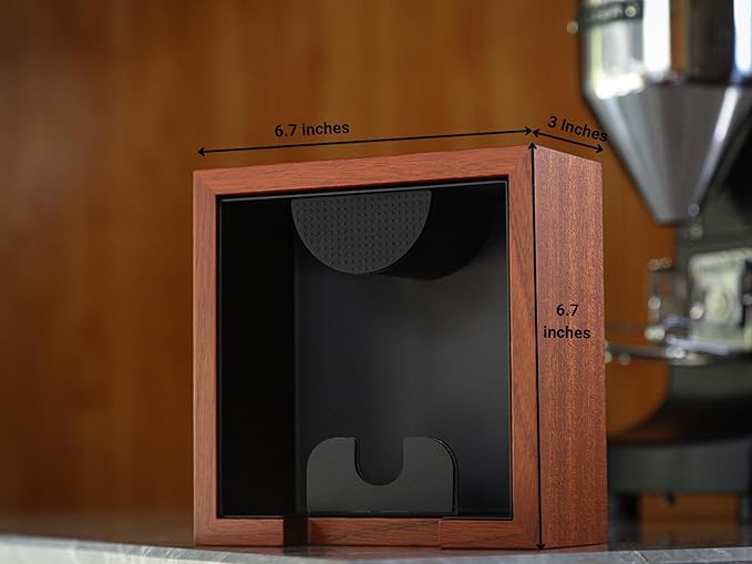 Rosewood Espresso Knock Box – Portafilter Tamping Stand with Shock-Absorbing Bar & Non-Slip Design | Premium Dump Bin for Home Barista Stations