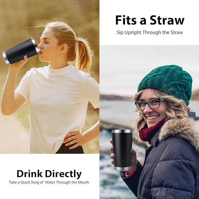 DOMICARE 20oz Stainless Steel Tumbler Bulk with Lid, Double Wall Vacuum Insulated Travel Mug, Powder Coated Coffee Cup, Powder Black, 12 Pack