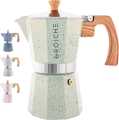 GROSCHE Milano Moka pot, Stovetop Espresso maker, Greca Coffee Maker, Stovetop coffee maker and espresso maker percolator (Mint, 6 cup)