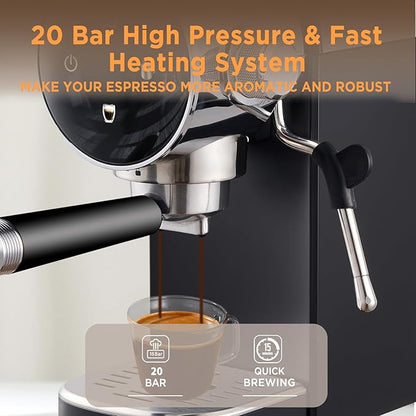 Espresso Machine,15 Bar Semi-Automatic Espresso Maker with Milk Frother,Touch Screen Black Stainless Steel Coffee Machine with 40oz Removable Water Tank,Cappuccino,Latte,Americano for Home