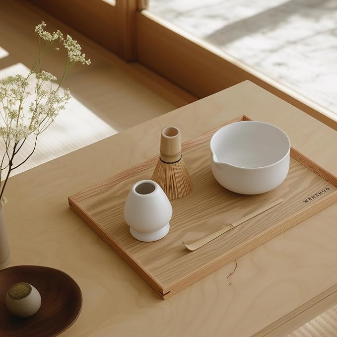 WENSHUO Matcha Kit - Premium Matcha Whisk Set with Traditional Bamboo Tools, Ideal Matcha Tea Set for Home (Matte White)