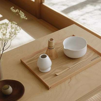 WENSHUO Matcha Kit - Premium Matcha Whisk Set with Traditional Bamboo Tools, Ideal Matcha Tea Set for Home (Matte White)