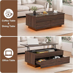 Load image into Gallery viewer, HOMMPA Modern Lift Top Coffee Table with Storage for Living Room, LED Coffee Table, Wooden Lift Table Top Dining Table with 2 Drawers Hidden Compartment &amp; Metal Frame, Walnut
