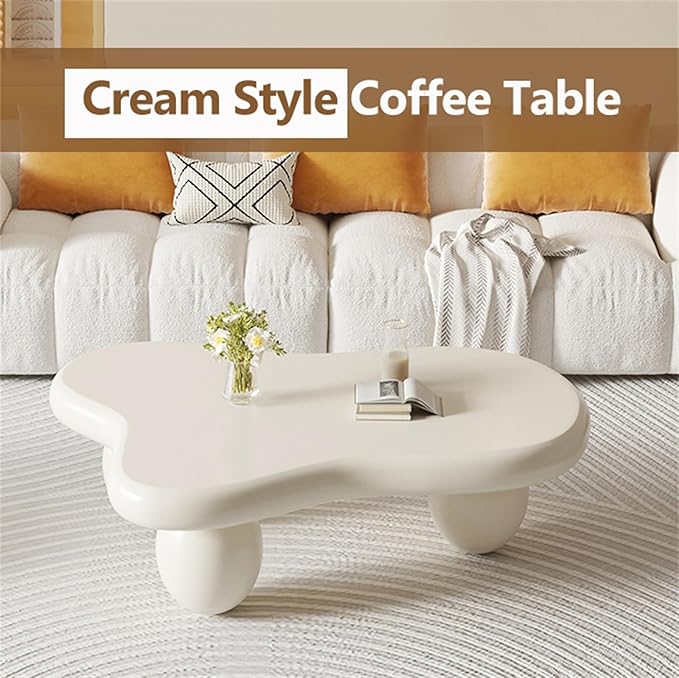 Cloud Coffee Table Modern Cute Coffee Tables Irregular Simple Tea/Center Table for Small Space End Table for Living Room, Home Office, Indoor (White A Cloud 47" Wx35.4 Dx15.3 H)