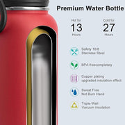 koodee Insulated Water Bottle, 32oz Stainless Steel Double Wall Vacuum Wide Mouth Sport Bottle with Leakproof Spout Lid (Canyon Red)